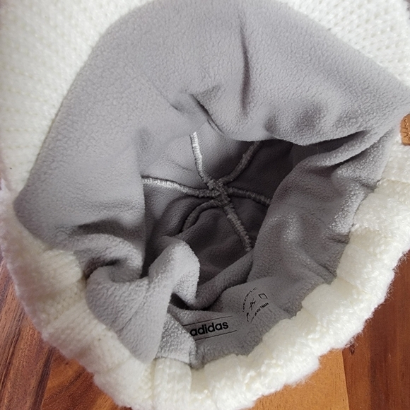 Adidas White Cable Knit Cap with Brim Fleece lined Winter Warm Cozy Women's OS - Picture 11 of 13